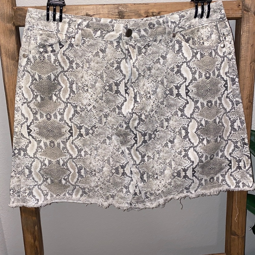 Snake Print Denim Mini Skirt